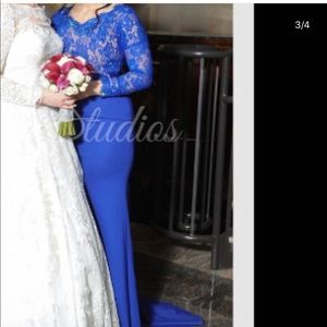 Royal blue long sleeve prom dress